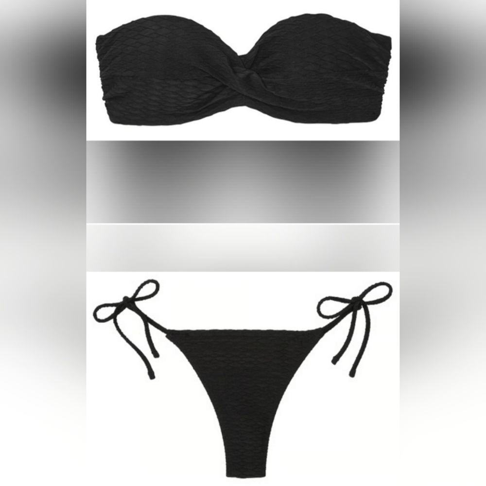 38DDD/XL VS Swim Twist Bandeau PushUp Bikini Top Side Tie Thong Bikini Set